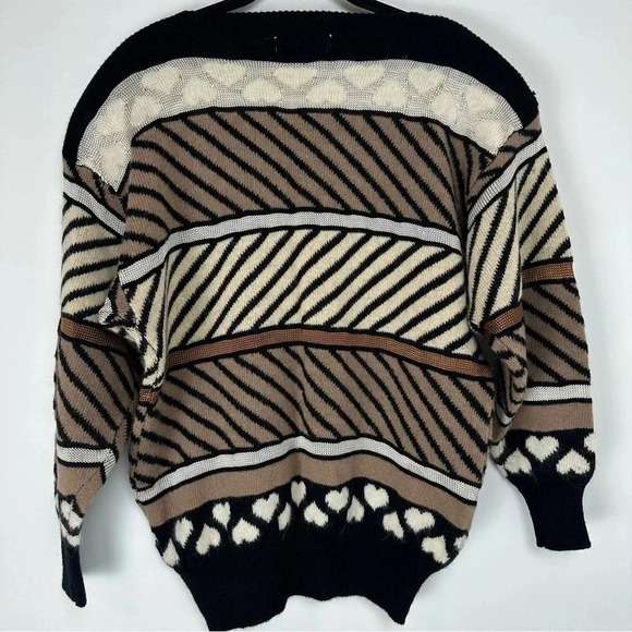 Olsen Vintage Women's Sweater Size XL Lambswool Angora 80s 90s Heart Striped - Picture 2 of 9